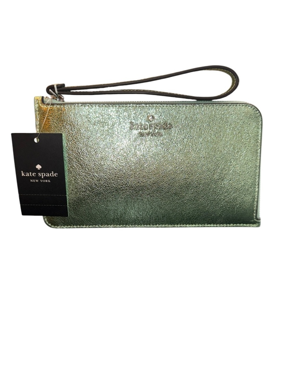 Kate Spade Lucy Metallic Green Medium LZip Wristlet